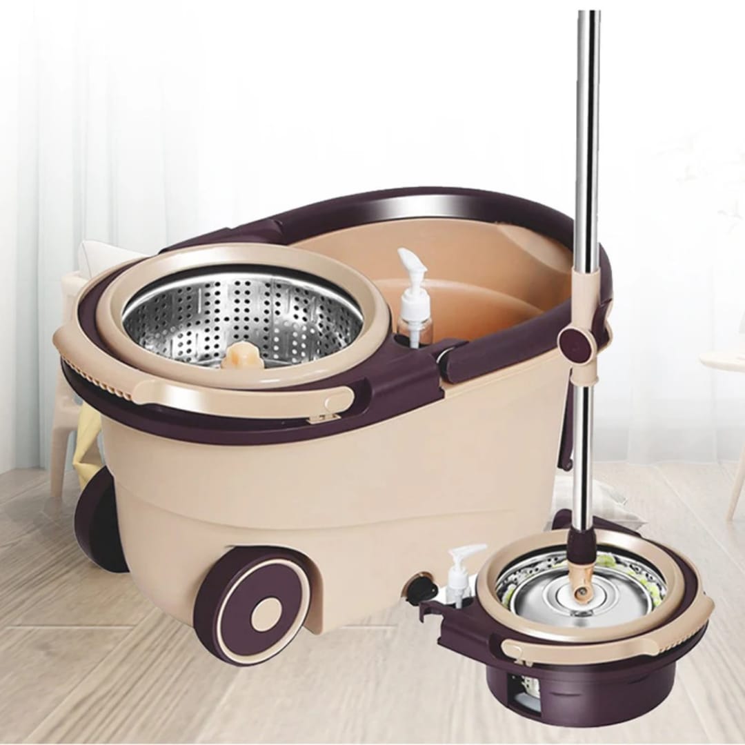 360° Spin Mop with Bucket, Detachable Dehydration Basket & 2 Mop Heads