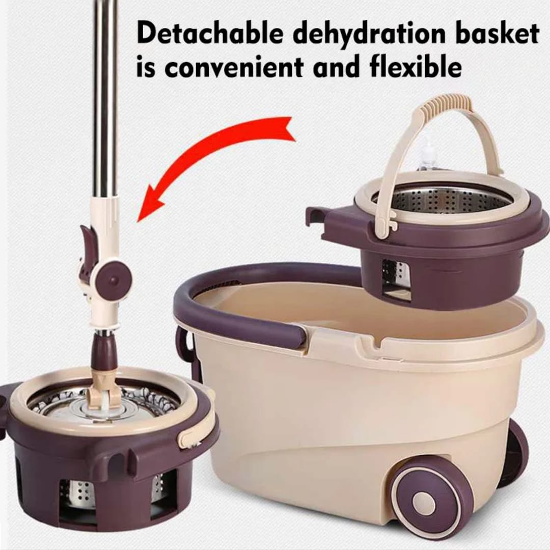 360° Spin Mop with Bucket, Detachable Dehydration Basket & 2 Mop Heads