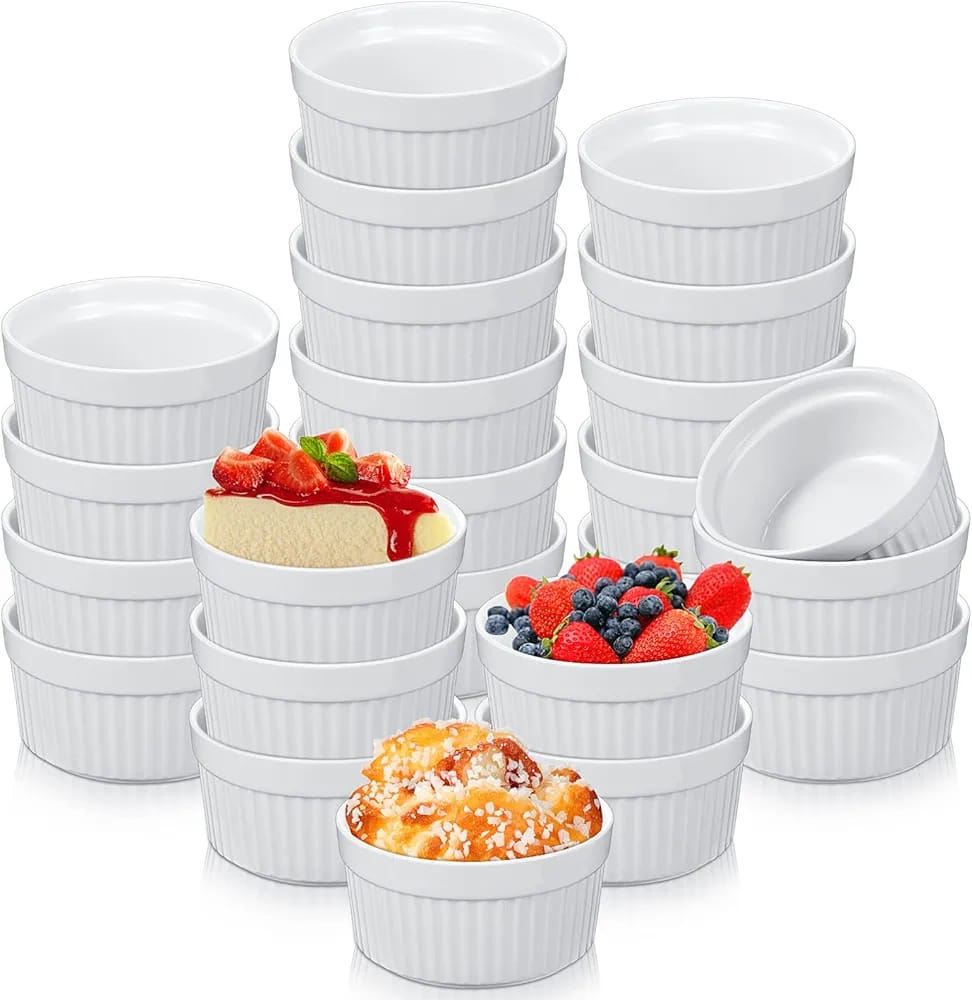 White Ceramic Ramekin Dessert Bowls 3" | Set of 6 | Oven, Microwave & Dishwasher Safe