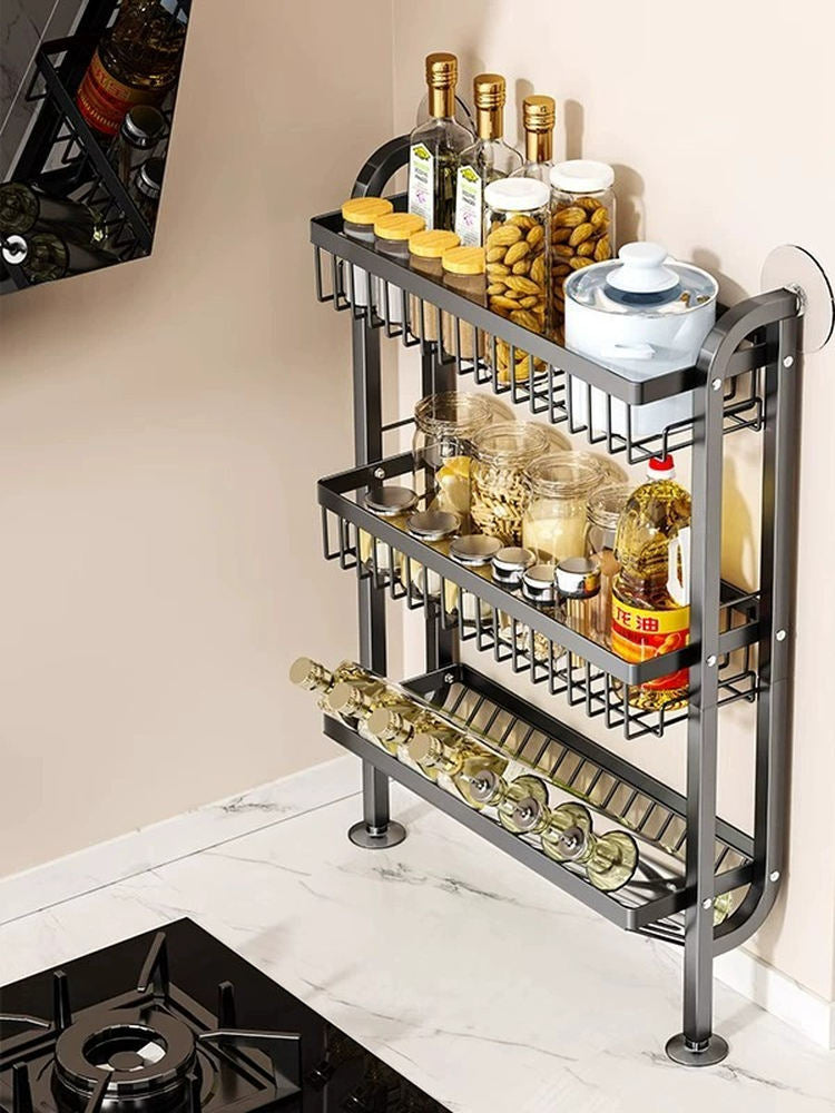 3-Tier Wall-Mounted Kitchen Storage Rack – Spice & Bottle Organiser (Grey)