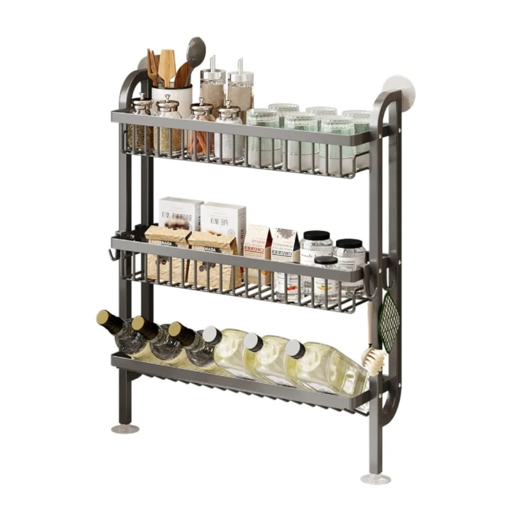 3-Tier Wall-Mounted Kitchen Storage Rack – Spice & Bottle Organiser (Grey)