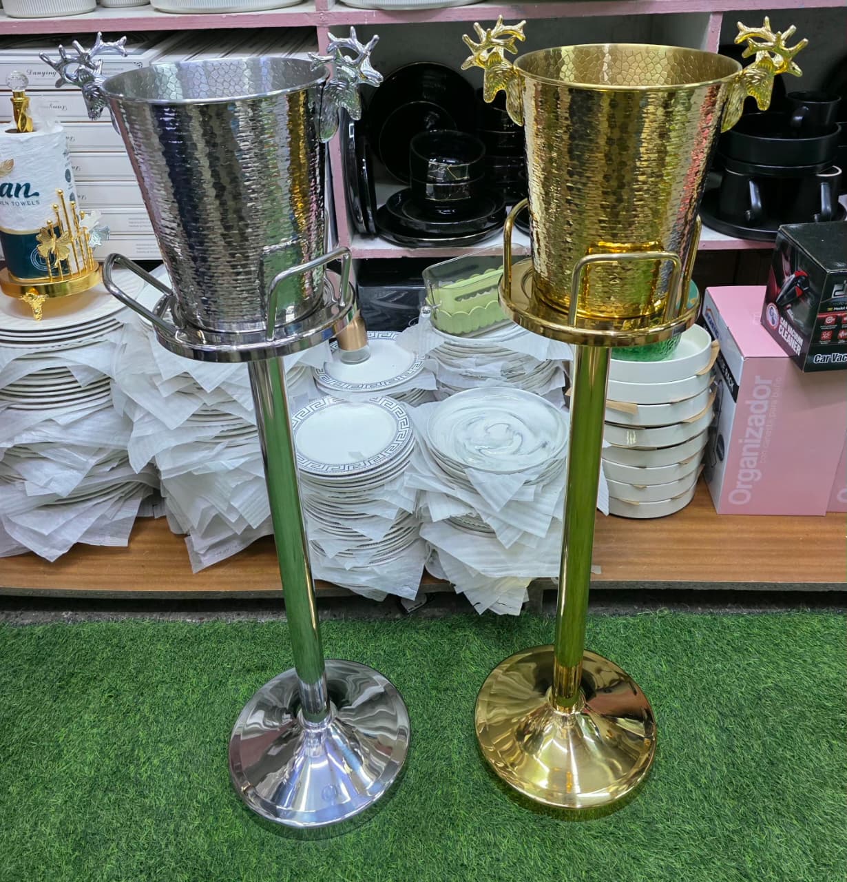 Luxury Ice Bucket Stand – Moose Head Design | 5L Hammered Metal | Champagne, Wine & Beer Cooler