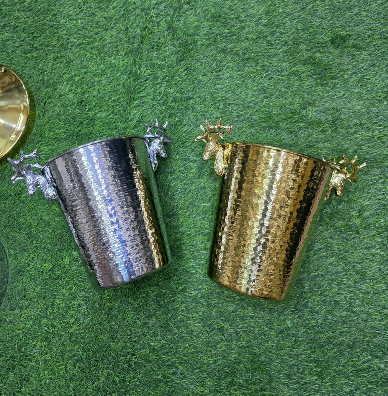 Luxury Ice Bucket Stand – Moose Head Design | 5L Hammered Metal | Champagne, Wine & Beer Cooler