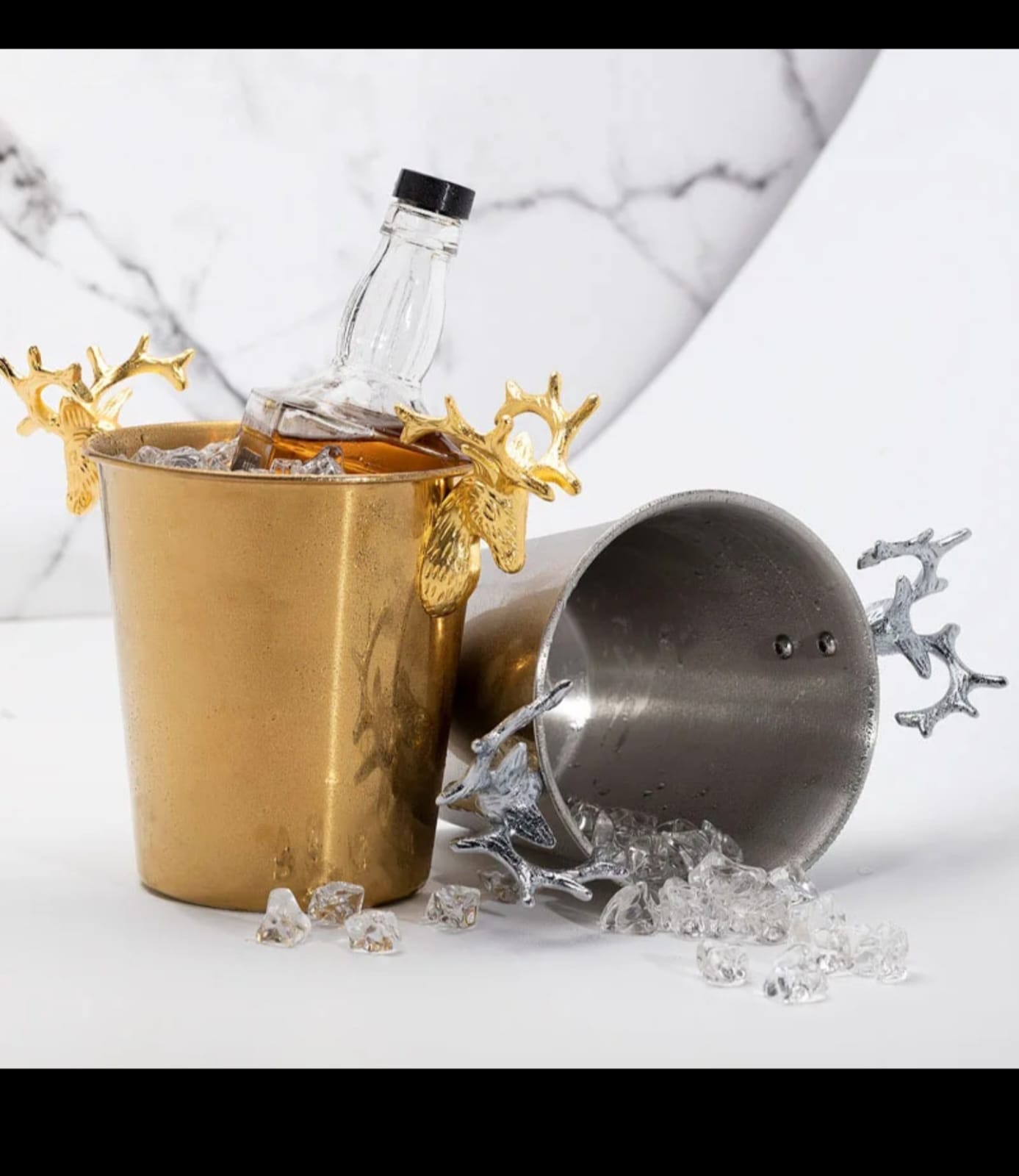 Luxury Ice Bucket Stand – Moose Head Design | 5L Hammered Metal | Champagne, Wine & Beer Cooler