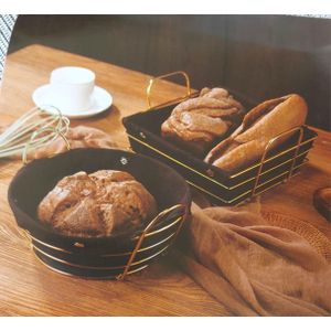 Gold Frame Black Cloth Bread Basket – Rectangular Storage Basket | 28x23x11cm