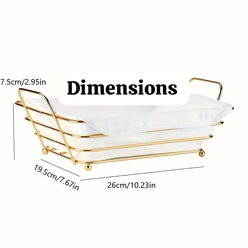 Gold Frame Black Cloth Bread Basket – Rectangular Storage Basket | 28x23x11cm