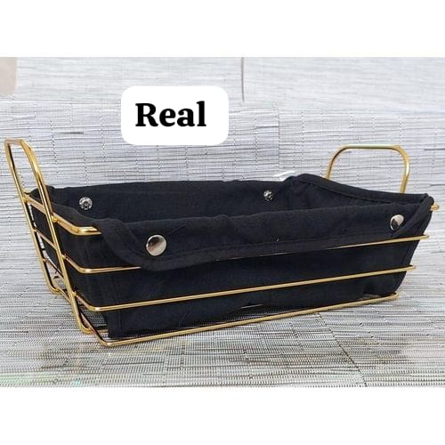 Gold Frame Black Cloth Bread Basket – Rectangular Storage Basket | 28x23x11cm