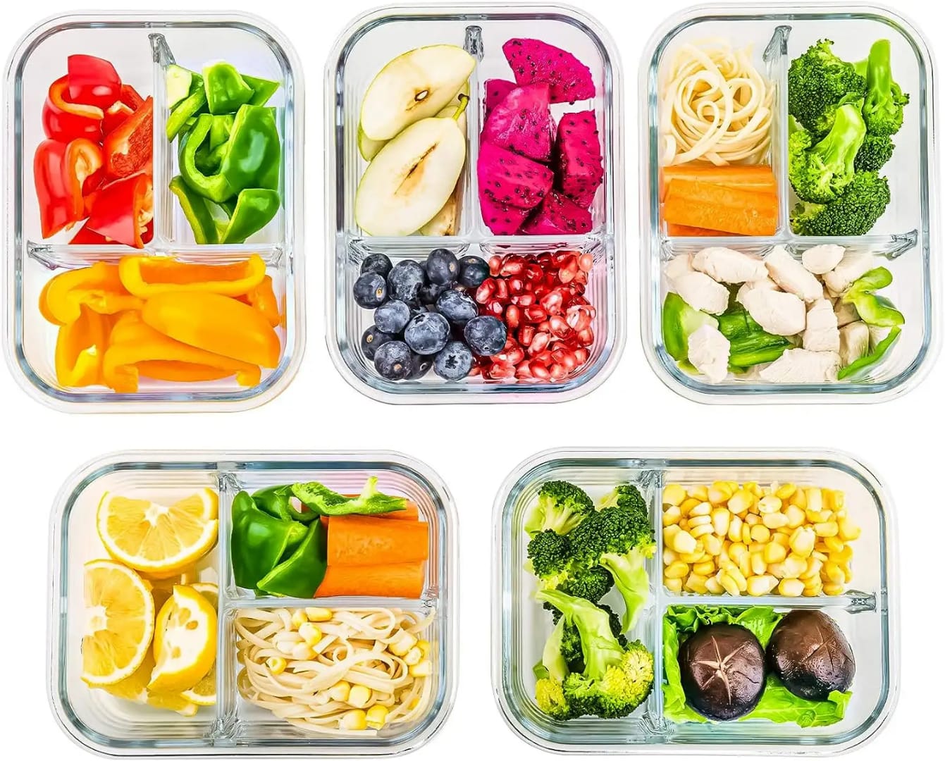 High Borosilicate Glass Partitioned Lunchbox – 1040ml Microwave Safe (2 & 3 Grid)