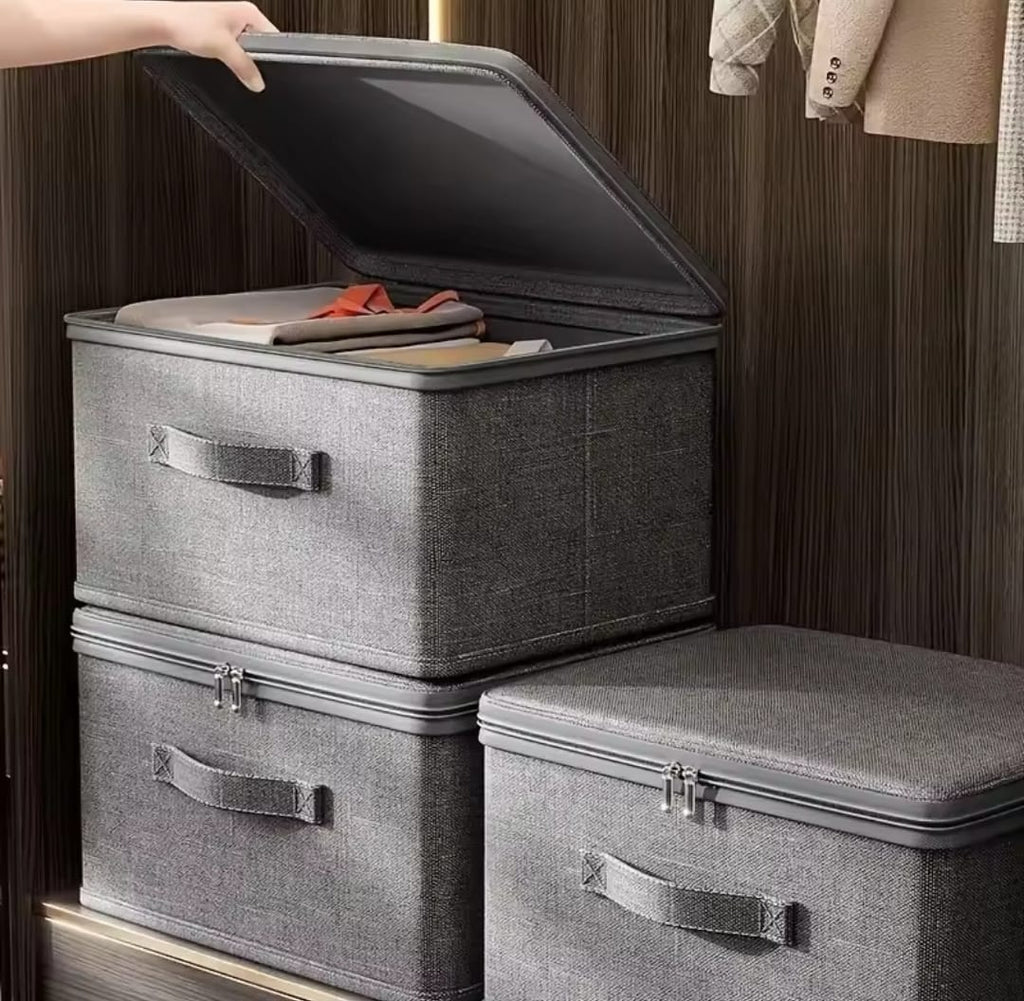 Foldable Oxford Fabric Storage Box with Lid – Waterproof Closet Organiser (49×37×31cm)