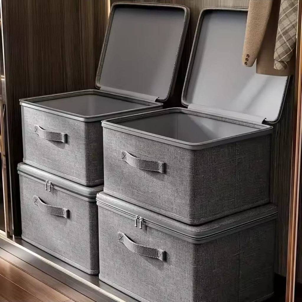 Foldable Oxford Fabric Storage Box with Lid – Waterproof Closet Organiser (49×37×31cm)
