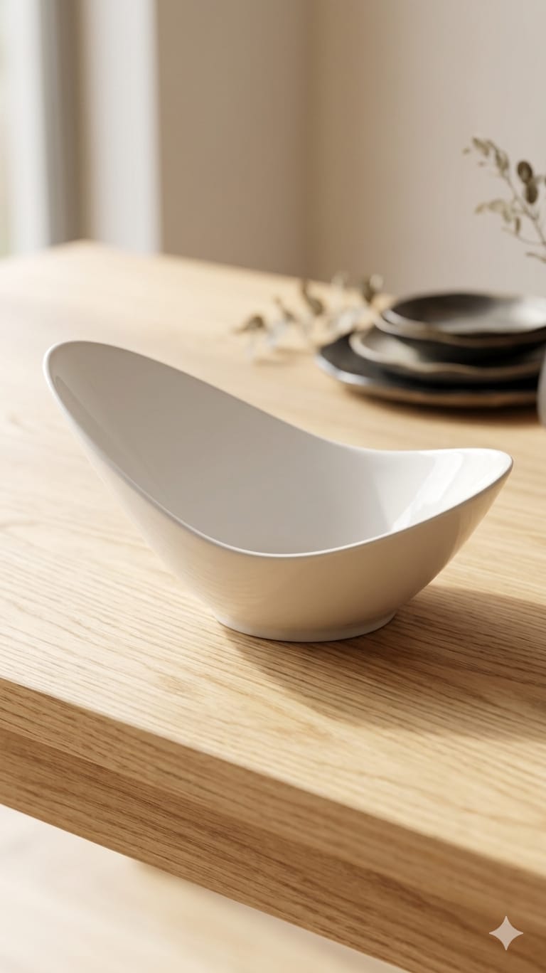 Fancy Boat-Shaped Ceramic Salad Bowl 10" | White | Fruit, Salad & Serving Bowl