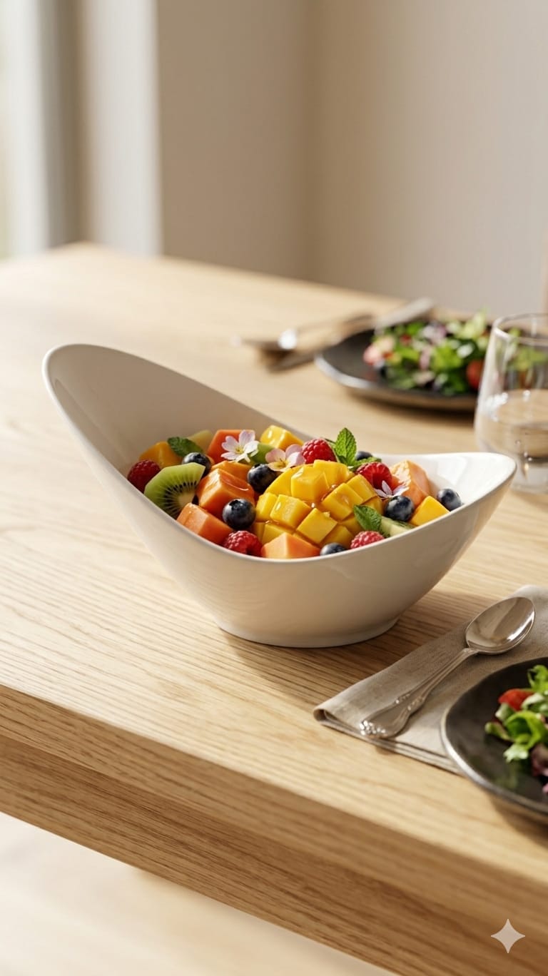 Fancy Boat-Shaped Ceramic Salad Bowl 10" | White | Fruit, Salad & Serving Bowl