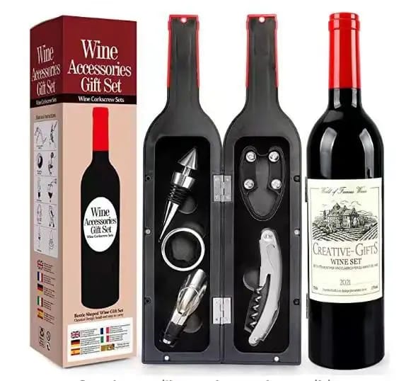 5PCS Bottle-Shaped Wine Accessories Gift Set | Corkscrew, Stopper, Pourer, Foil Cutter & Drip Ring
