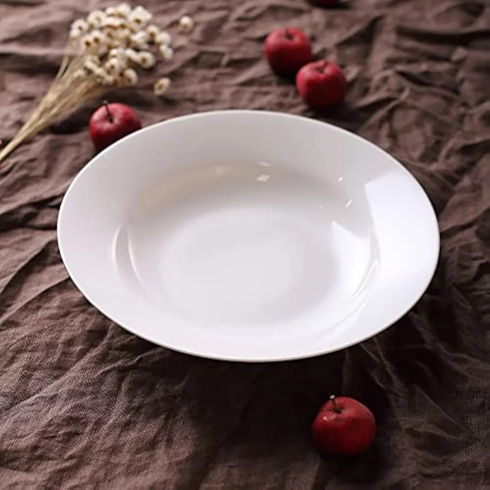 White Ceramic Round Soup Plate 8" | Set of 6 | Breakfast, Cereal & Soup Bowls
