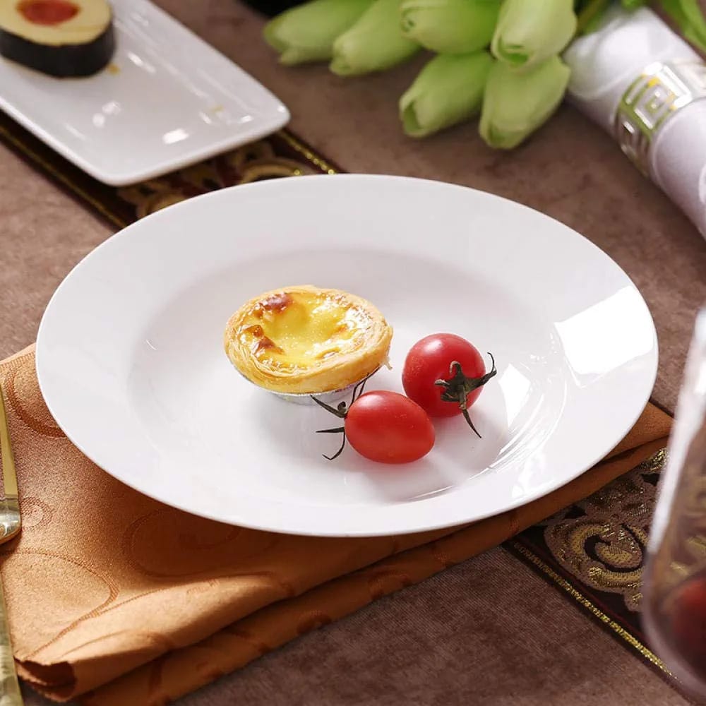 White Ceramic Round Soup Plate 8" | Set of 6 | Breakfast, Cereal & Soup Bowls