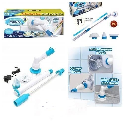 Hurricane Electric Spin Scrubber | Cordless Rechargeable | 3 Brush Heads | Extends to 44 Inches