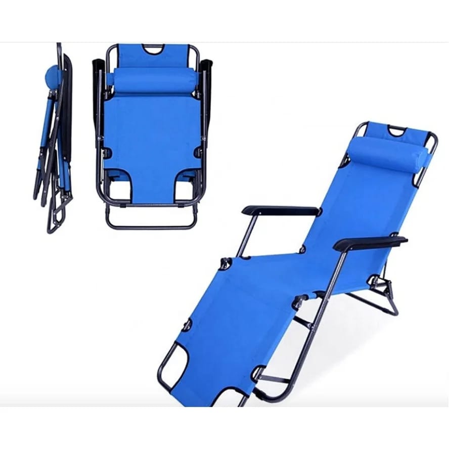 Foldable Reclining Camping Chair with Armrests & Headrest | Lightweight Portable | Blue