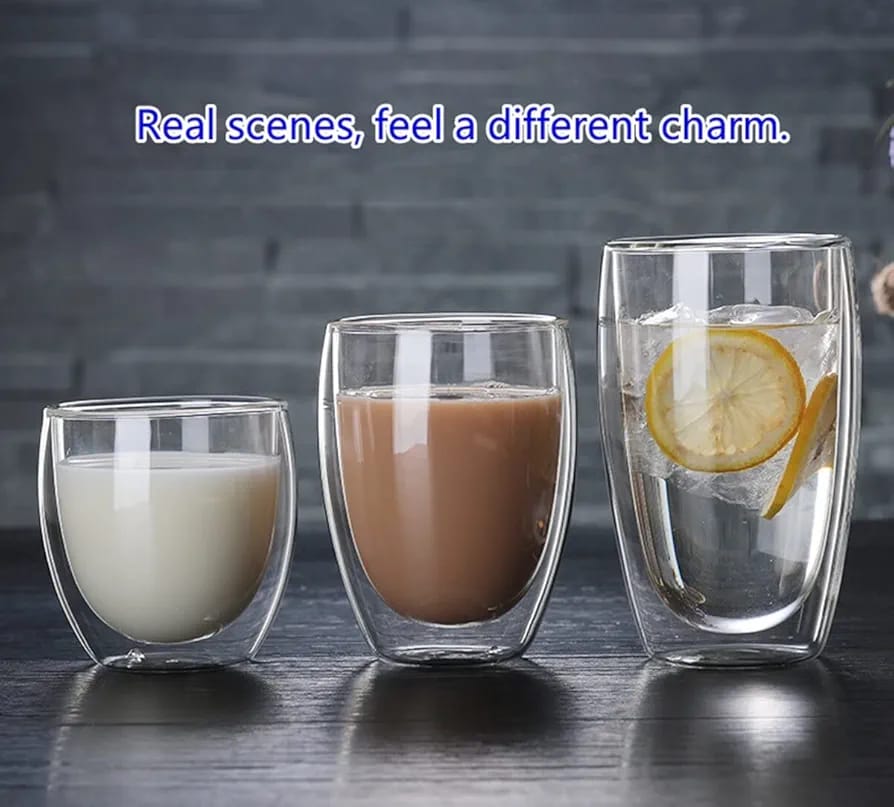 Double Walled Borosilicate Glass 250ml | Heat Insulated | Coffee, Tea & Cold Drinks