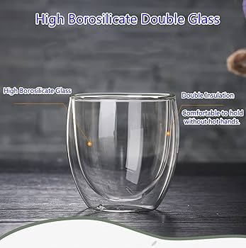 Double Walled Borosilicate Glass 250ml | Heat Insulated | Coffee, Tea & Cold Drinks