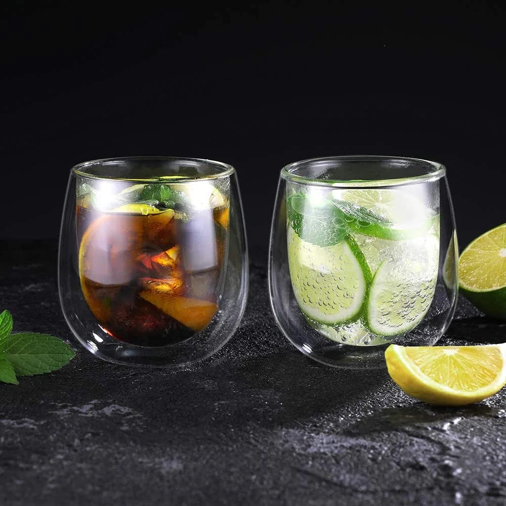 Double Walled Borosilicate Glass 250ml | Heat Insulated | Coffee, Tea & Cold Drinks