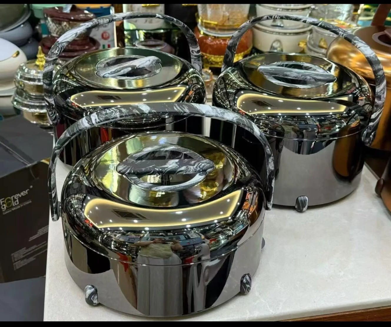 Forever Gold Stackable Tiffin Insulated Food Carrier Casserole | 3L, 4L & 5L | Gold, White & Silver