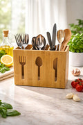 3-Slot Bamboo Cutlery Organizer Box