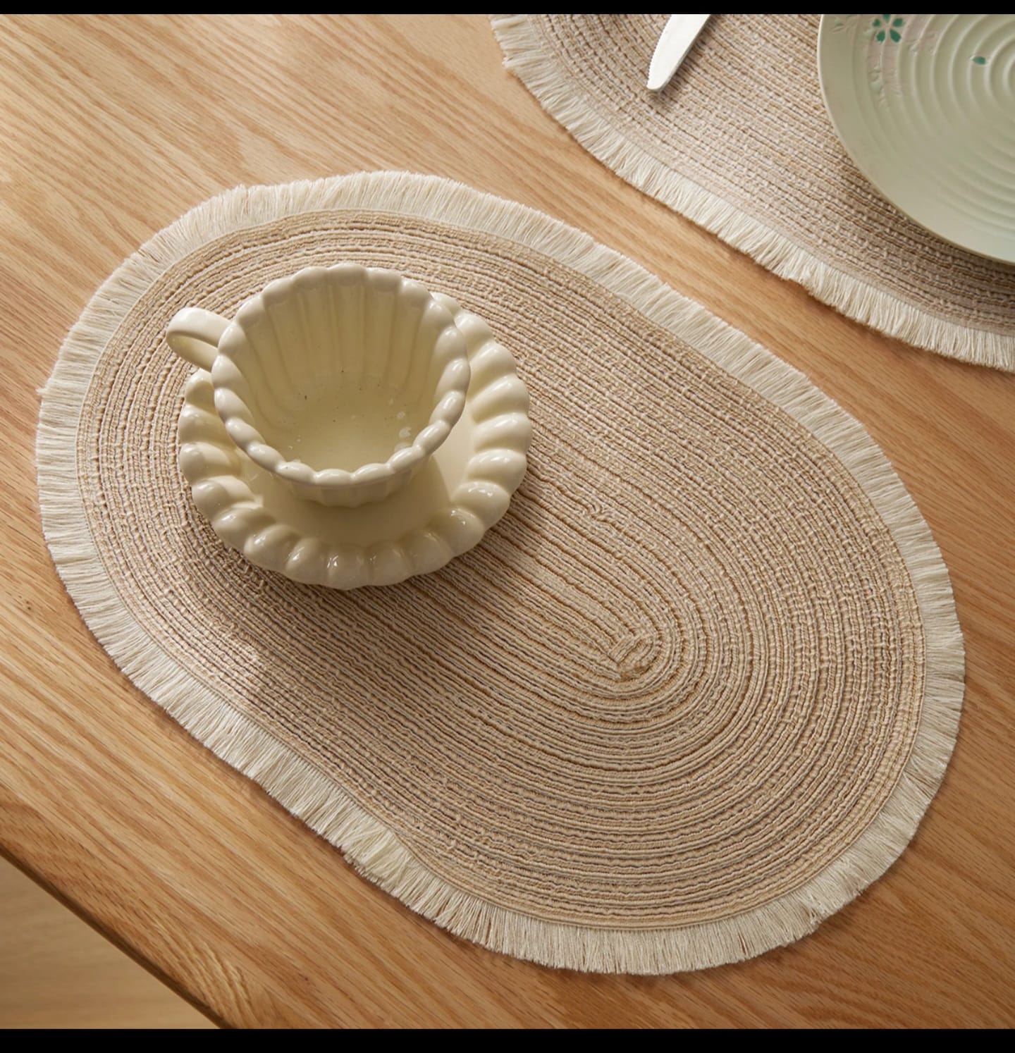 Oval Boho Braided Placemats with Fringe – Set of 6