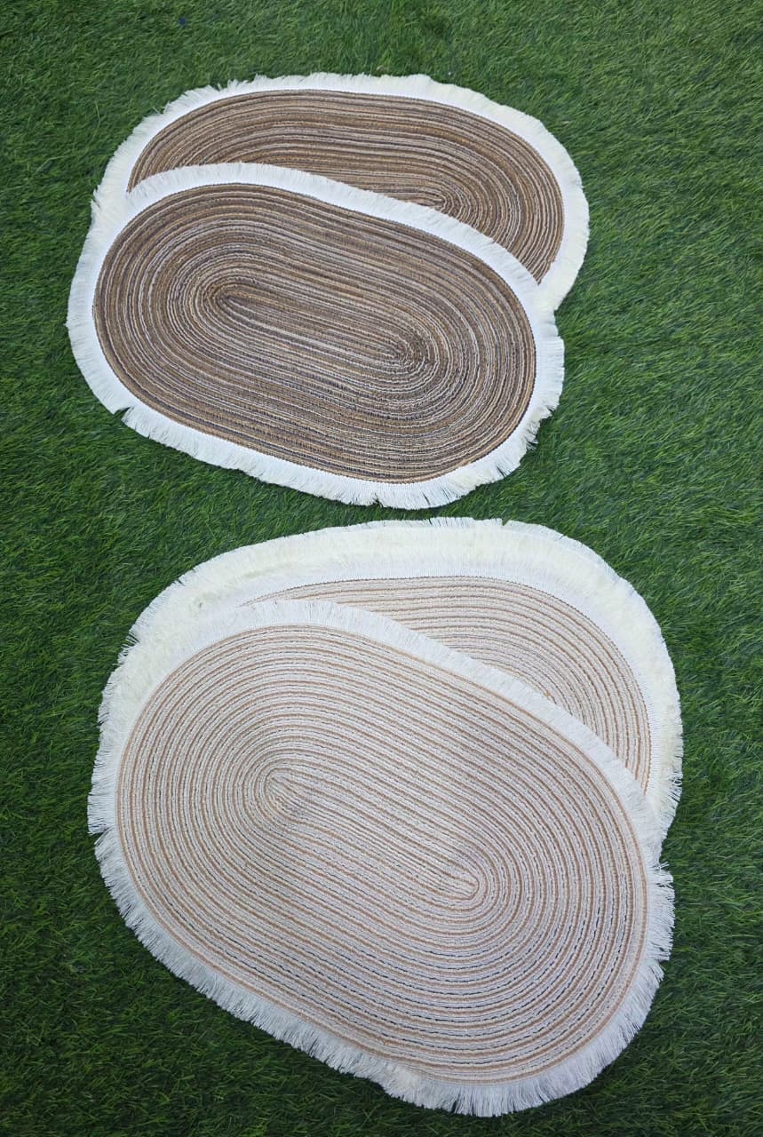 Oval Boho Braided Placemats with Fringe – Set of 6