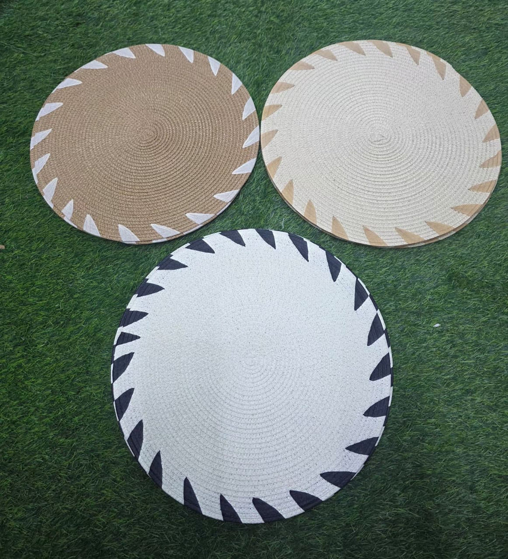 Round Boho Braided Placemats with Triangle Pattern – Set of 6