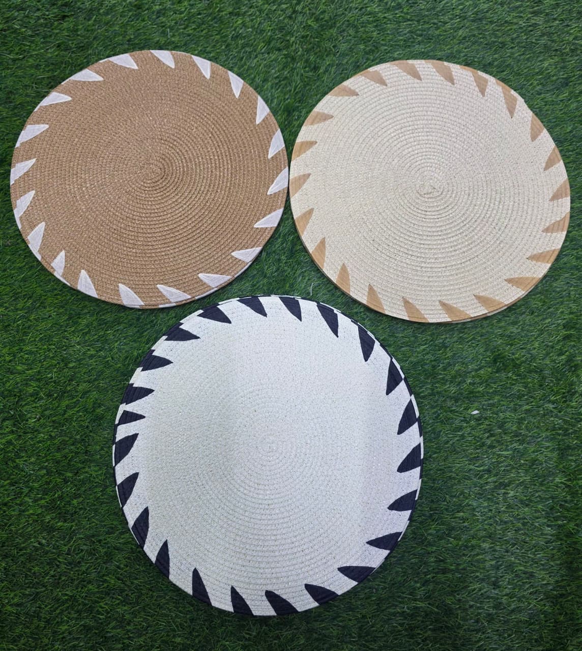 Round Boho Braided Placemats with Triangle Pattern – Set of 6