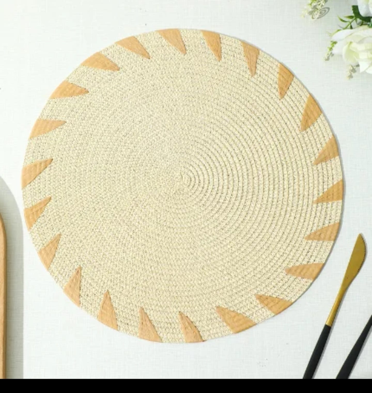 Round Boho Braided Placemats with Triangle Pattern – Set of 6