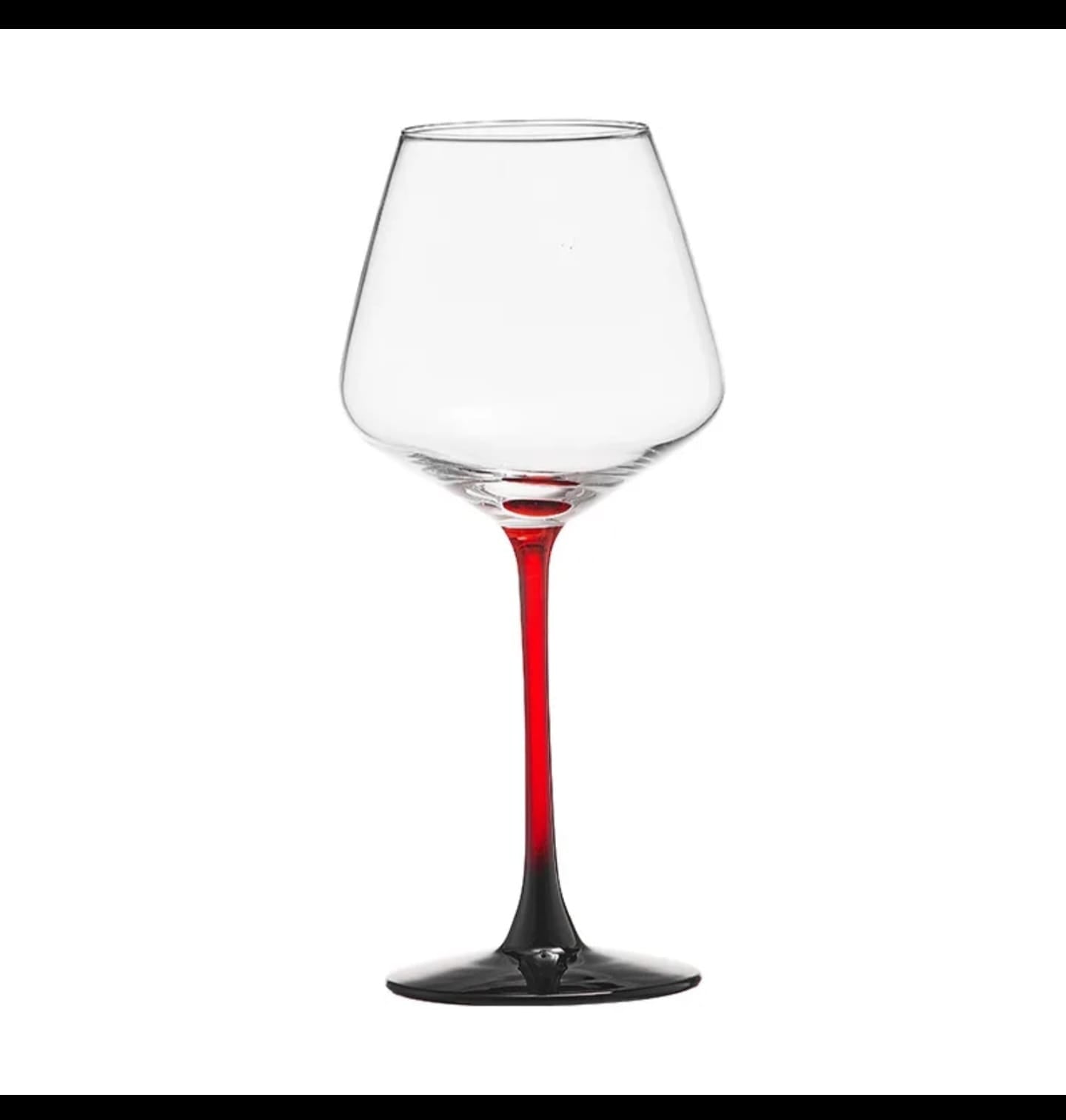 Elegant Burgundy Crystal Wine Glasses – Red Stem & Black Base, Set of 6