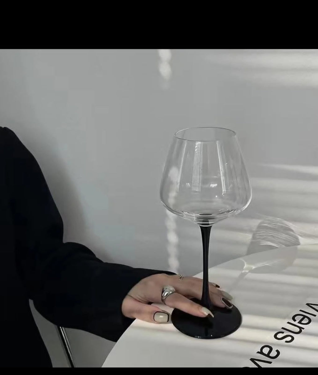 Elegant Burgundy Crystal Wine Glasses – Red Stem & Black Base, Set of 6