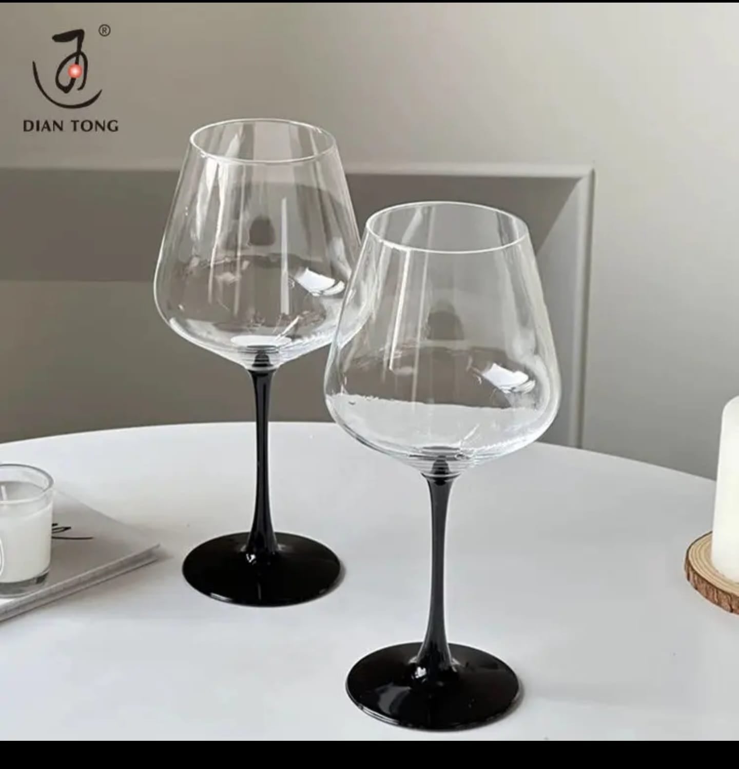 Elegant Burgundy Crystal Wine Glasses – Red Stem & Black Base, Set of 6