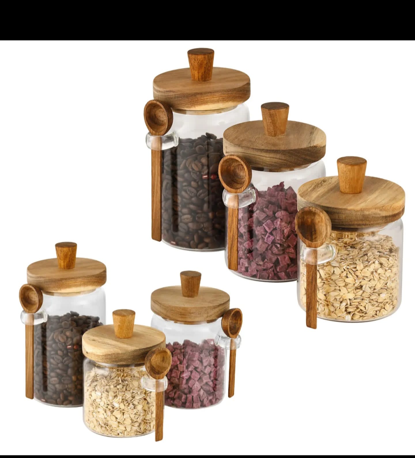 Multi-Purpose Glass Storage Jars with Acacia Wood Lid & Spoon