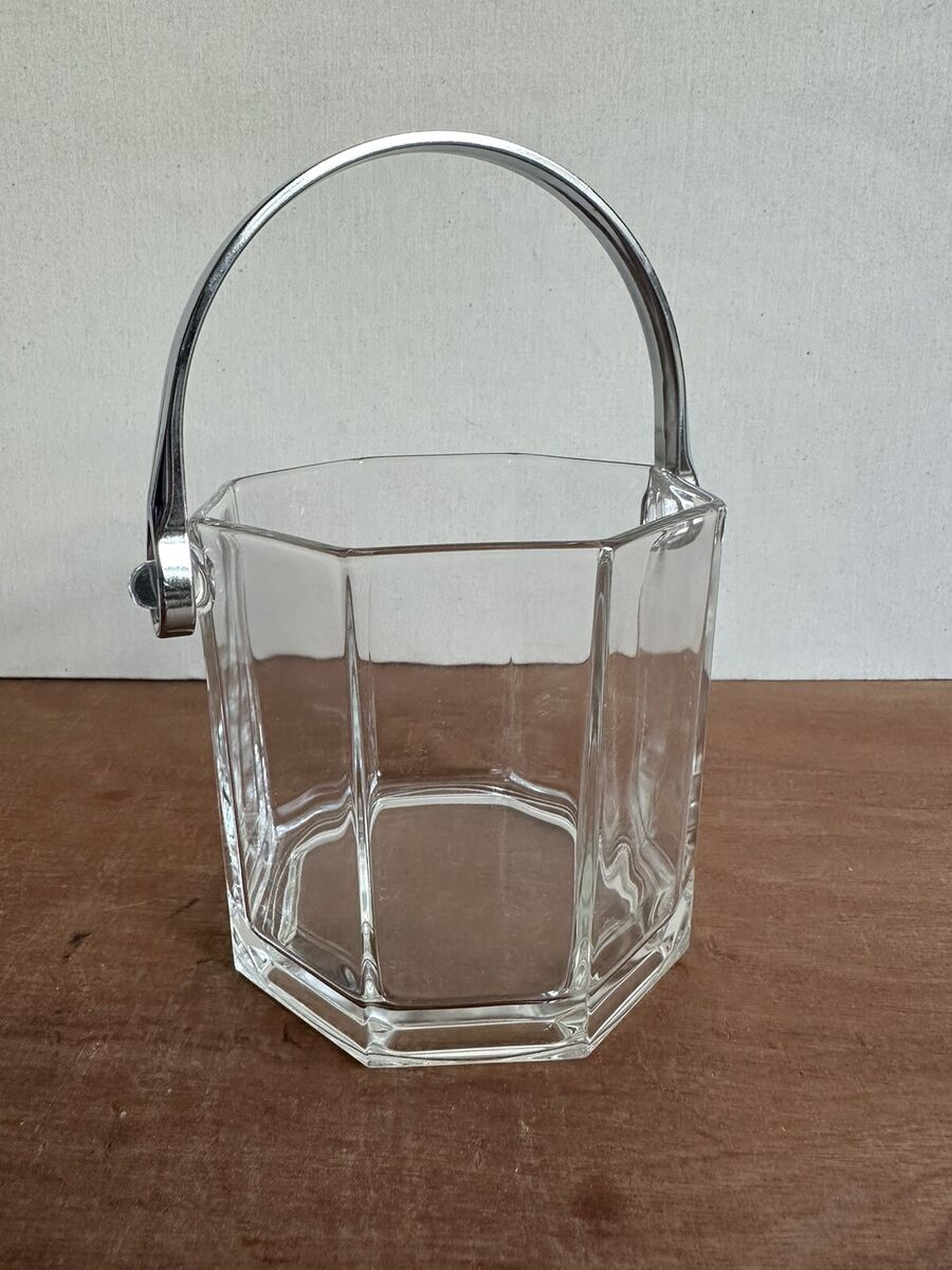 1L Heavy Glass Ice Bucket with Metal Handle