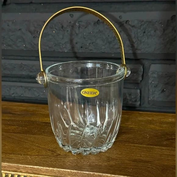 1L Heavy Glass Ice Bucket with Metal Handle