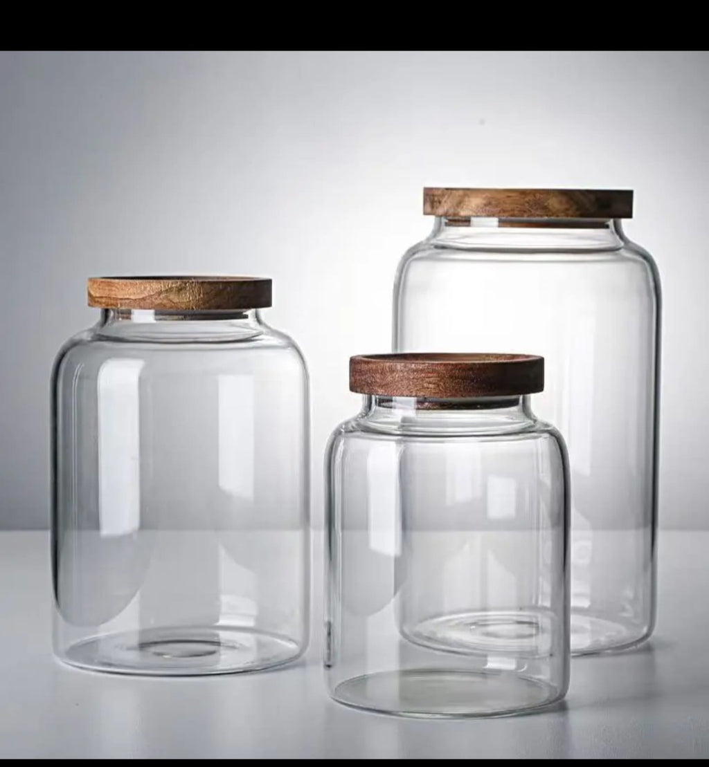 Large Capacity Borosilicate Glass Storage Jar with Acacia Wood Lid