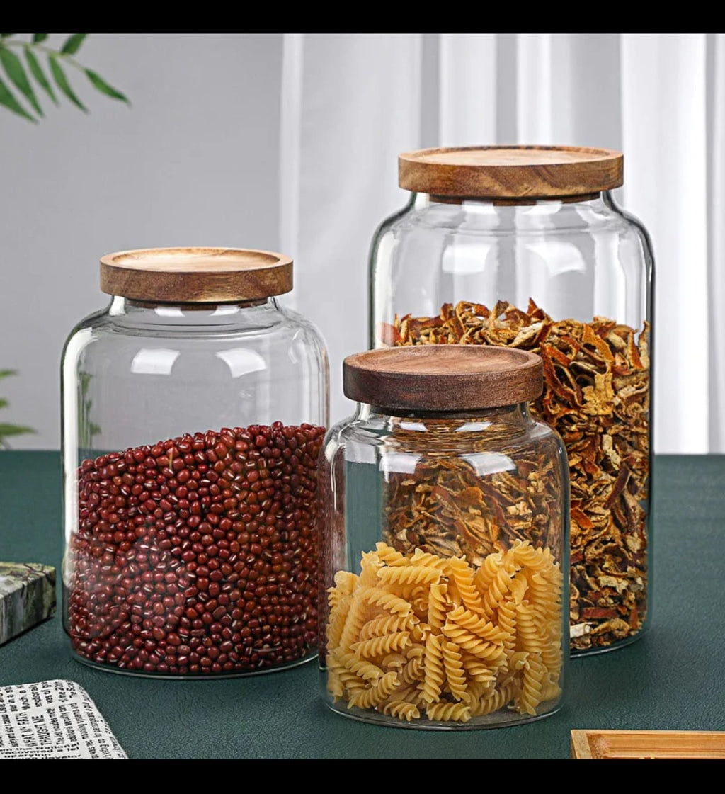 Large Capacity Borosilicate Glass Storage Jar with Acacia Wood Lid