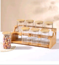 8pcs Classic Borosilicate Glass Spice Jar Set with Bamboo Lid & Rack