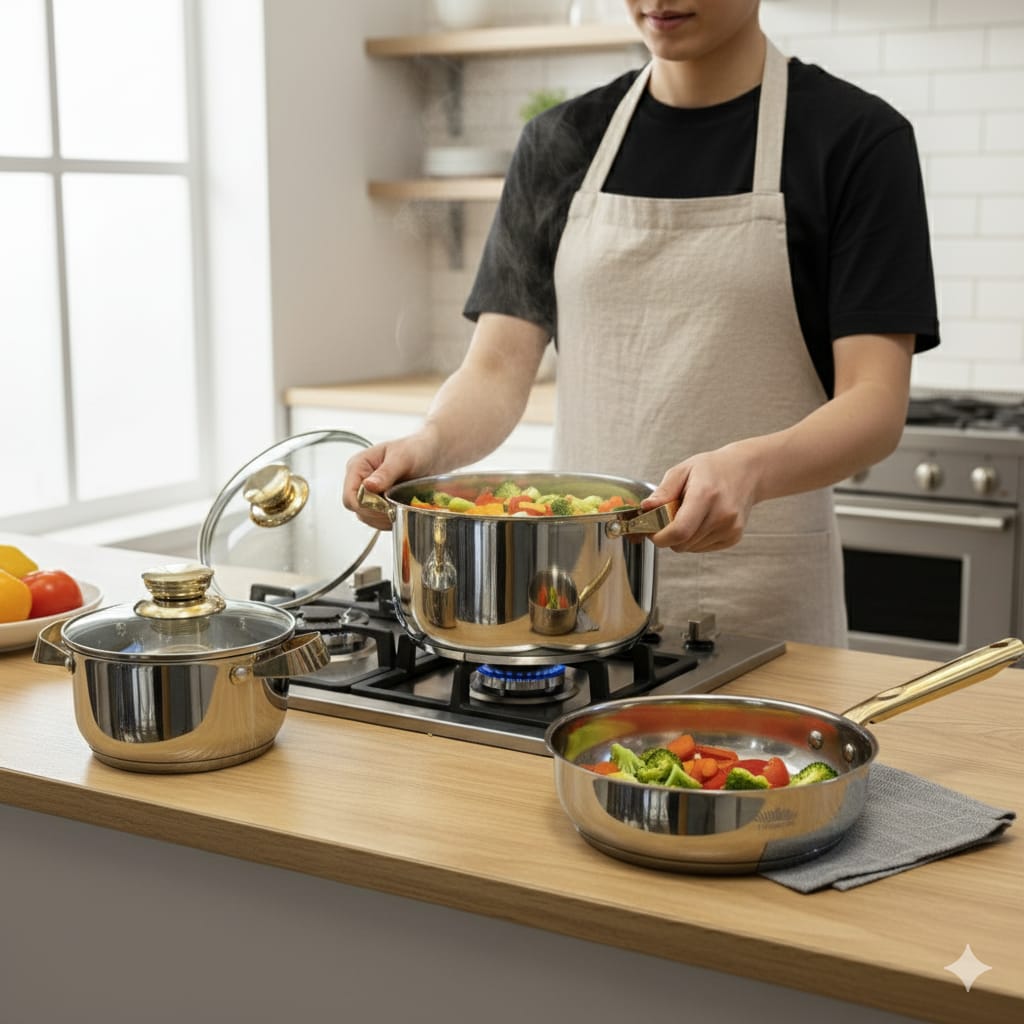 Peterhof 8-Piece Stainless Steel Cookware Set with Gold Handles (PH-15148)
