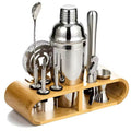 10-Piece Cocktail Shaker Set with Bamboo Frame | Stainless Steel Bartending Kit