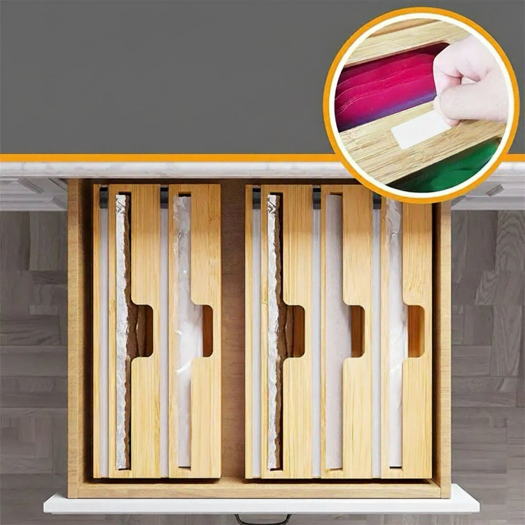 3-Layer Bamboo Wrap Dispenser – Foil, Plastic & Wax Paper Organizer