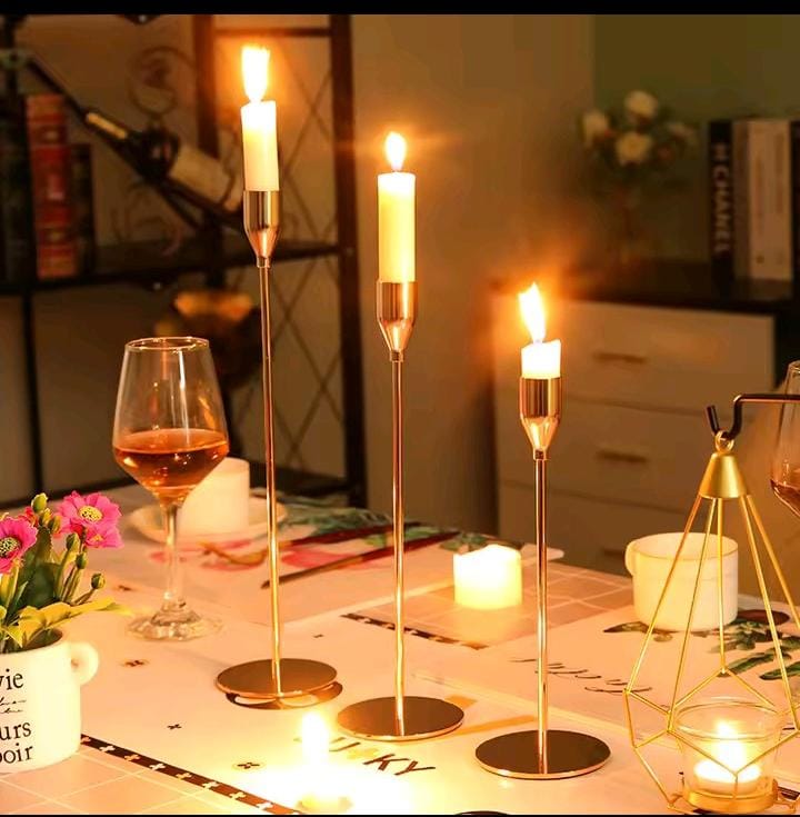 Classic 3 in 1 Metallic Candle Holder Set