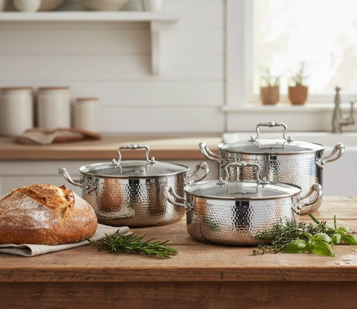 Tripply Stainless Steel Cookware Set 8PCS – Hammered Design