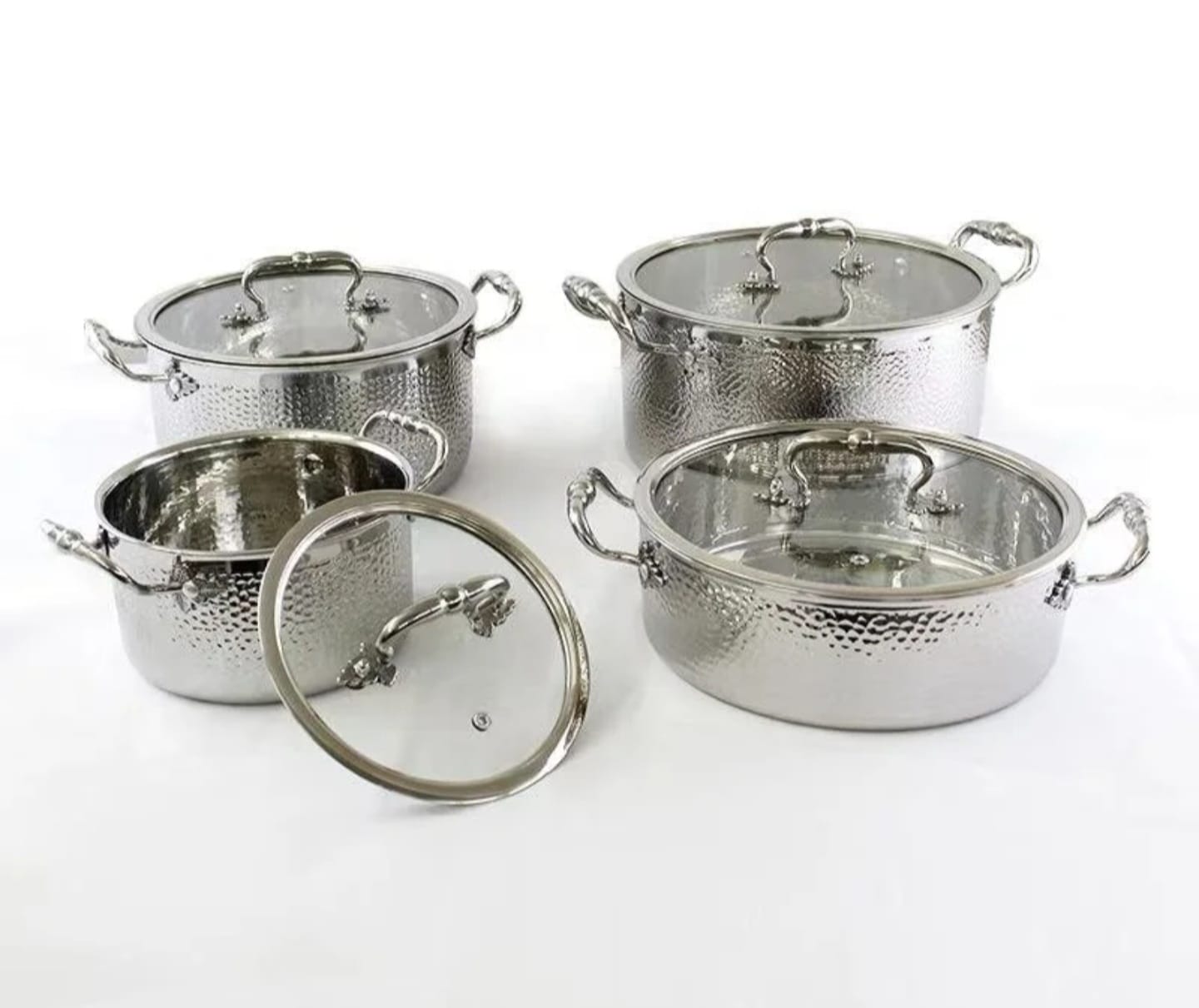 Tripply Stainless Steel Cookware Set 8PCS – Hammered Design