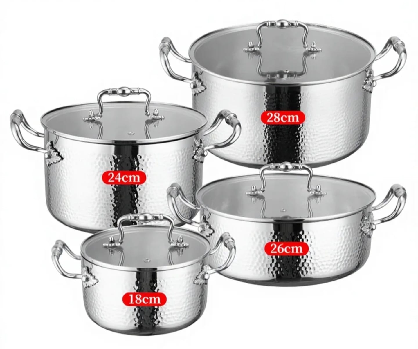 Tripply Stainless Steel Cookware Set 8PCS – Hammered Design