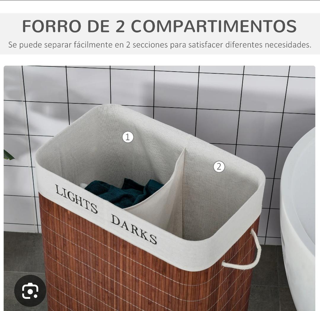 100L Bamboo Laundry Basket with Flip Lid – 2 Compartment Folding Clothes Hamper | 63x53x31cm
