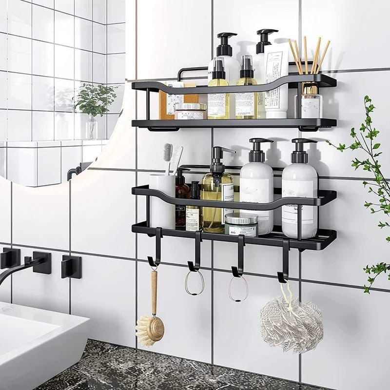 2-Piece No-Drill Adhesive Shower Caddy Shelf – Rustproof Bathroom & Kitchen Organizer