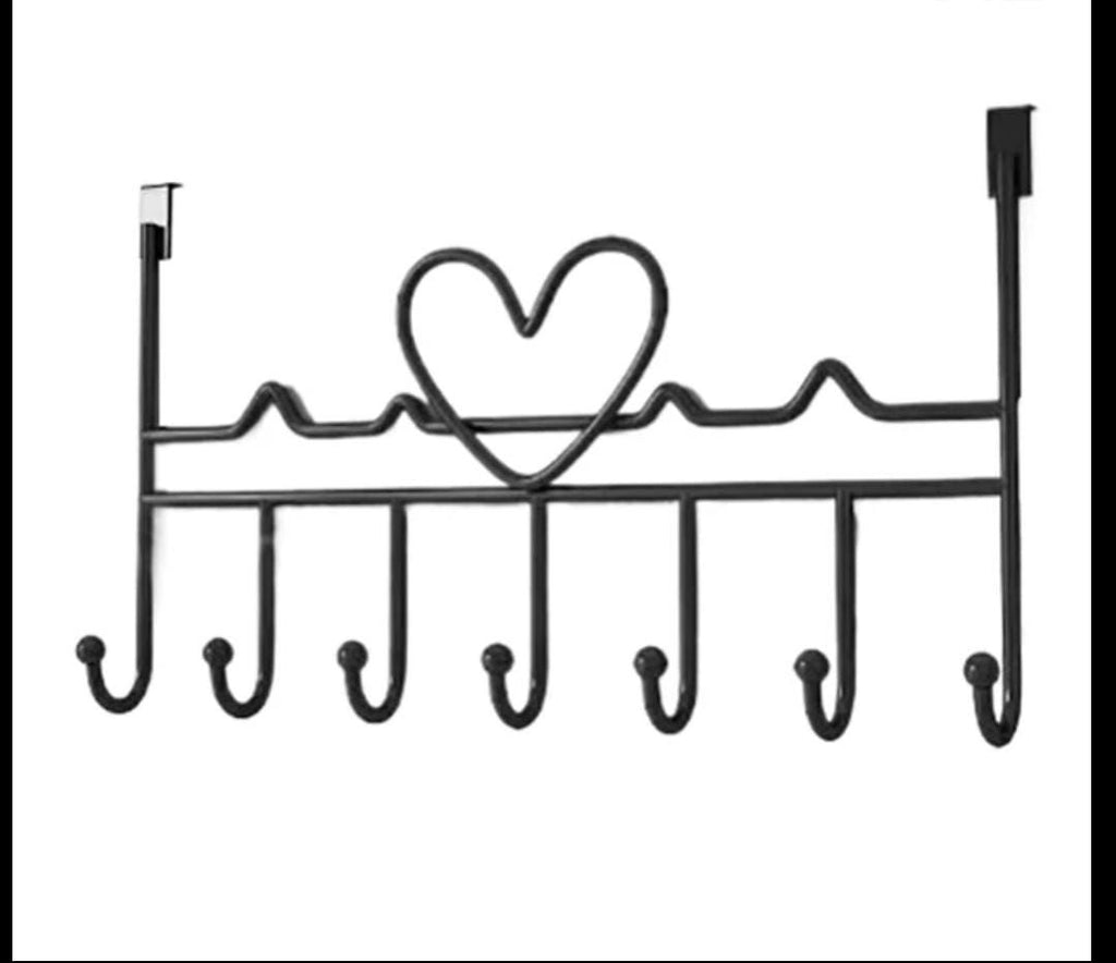 Heavy Duty Over-the-Door 8-Hook Rack with Heart Design – Black